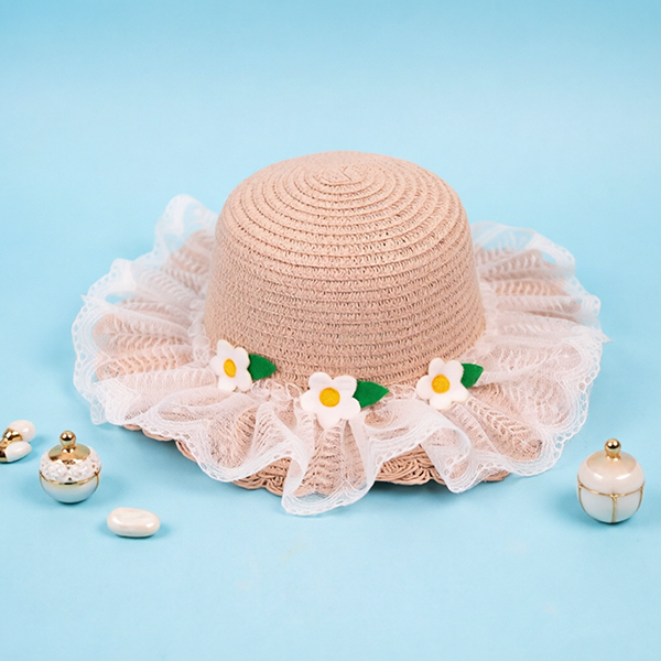 Daisy Lace Trim Woven Hat