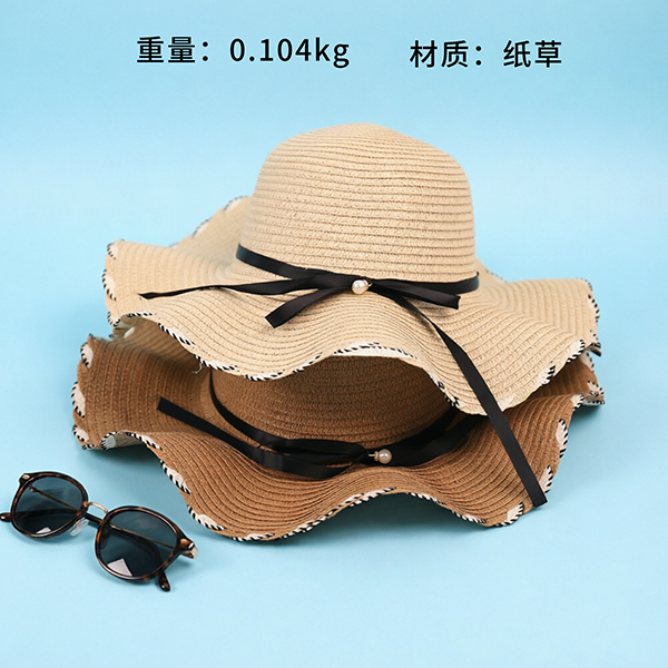 French Bow Wide Brim Woven Hat