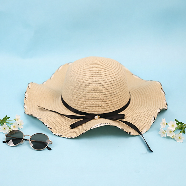 French Bow Wide Brim Woven Hat