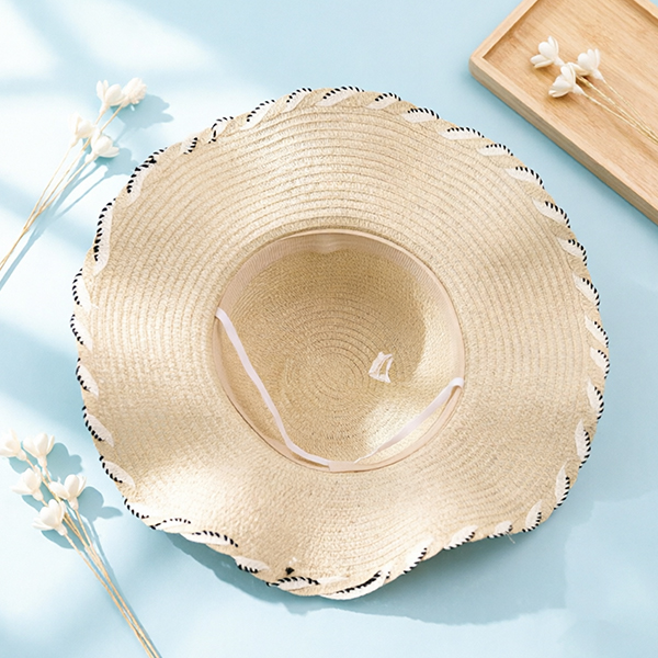 French Bow Wide Brim Woven Hat