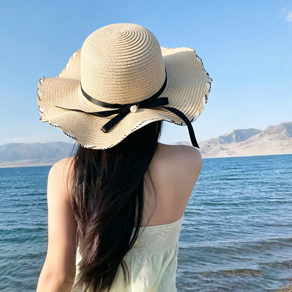 French Bow Wide Brim Woven Hat