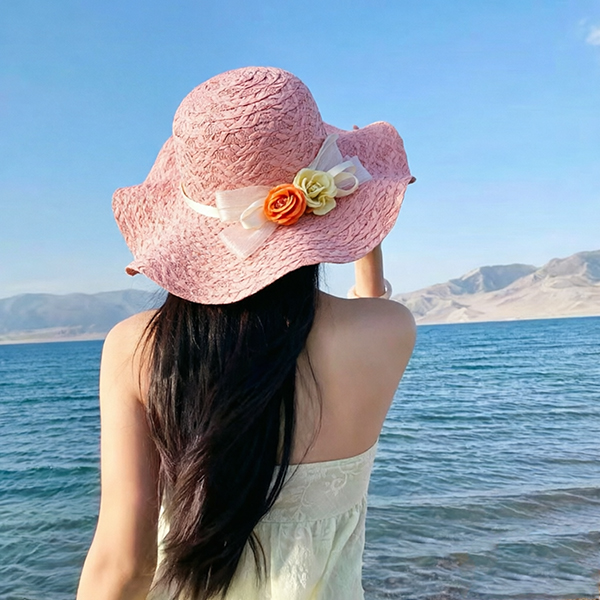 Lace Bow Flower Wide Brim Hat