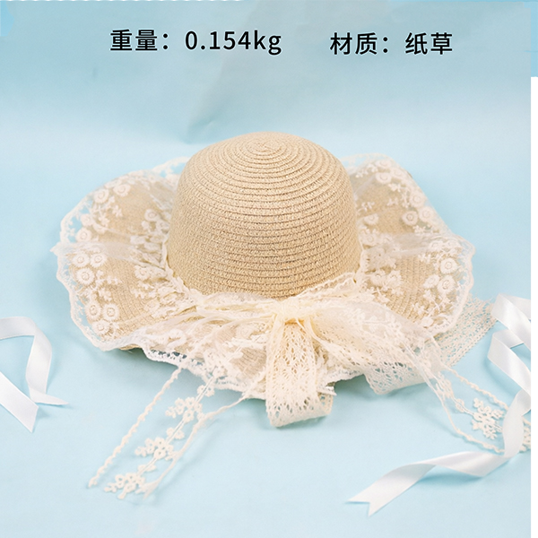Lace Bow Woven Hat