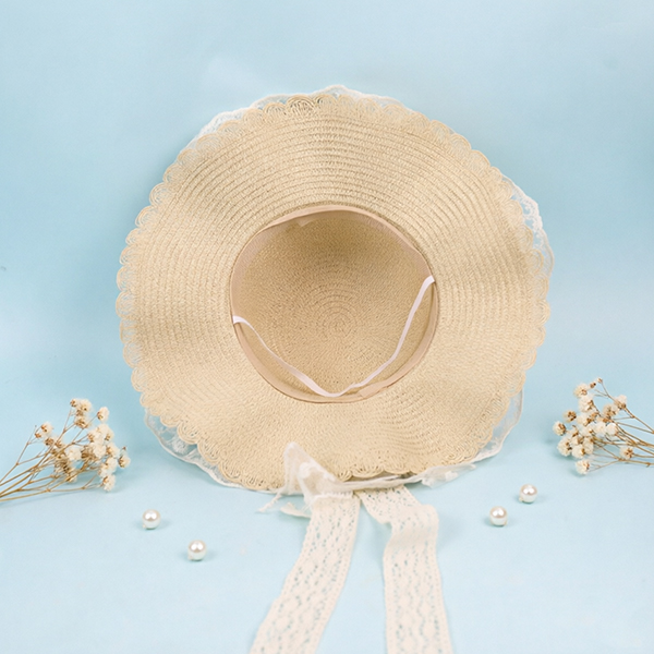 Lace Bow Woven Hat