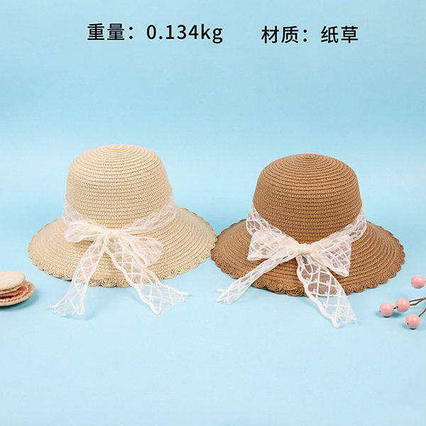 Lace Bow Streamer Woven Hat