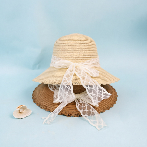 Lace Bow Streamer Woven Hat