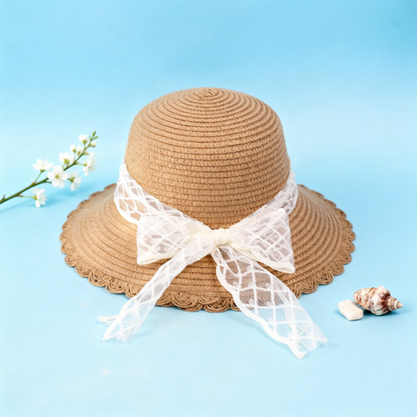 Lace Bow Streamer Woven Hat
