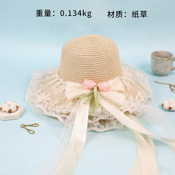 Tulip Bow Lace Woven Hat