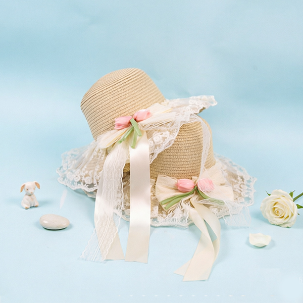 Tulip Bow Lace Woven Hat