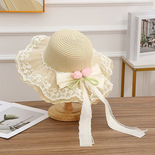 Tulip Bow Lace Woven Hat