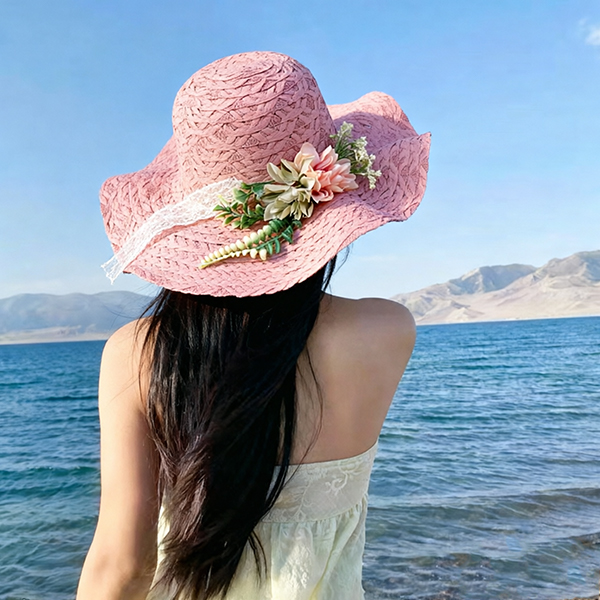 Wide Brim Woven Flower Hat