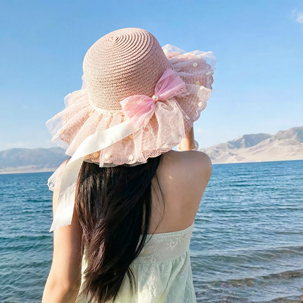 Sequin Bow Children's Woven Hat