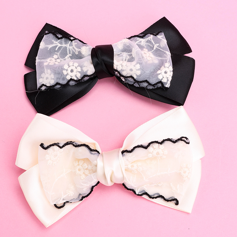 Dual Patchwork Embroidered Bow Duckbill Hair Clip Alloy Fabric 4010402779