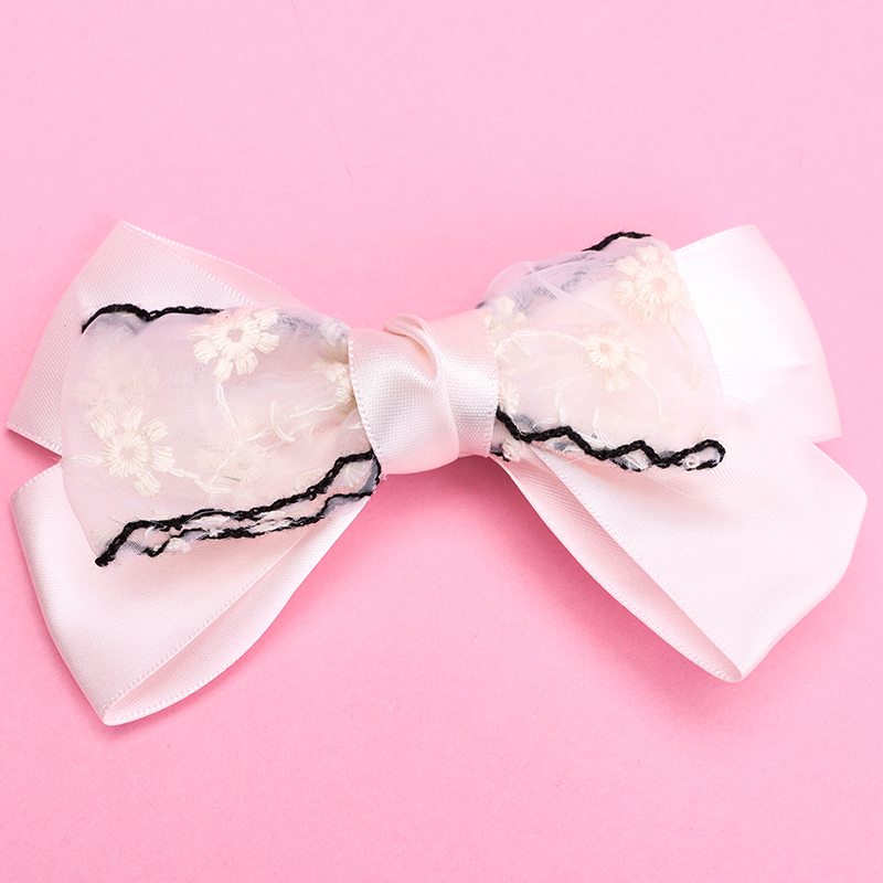 Dual Patchwork Embroidered Bow Duckbill Hair Clip Alloy Fabric 4010402779