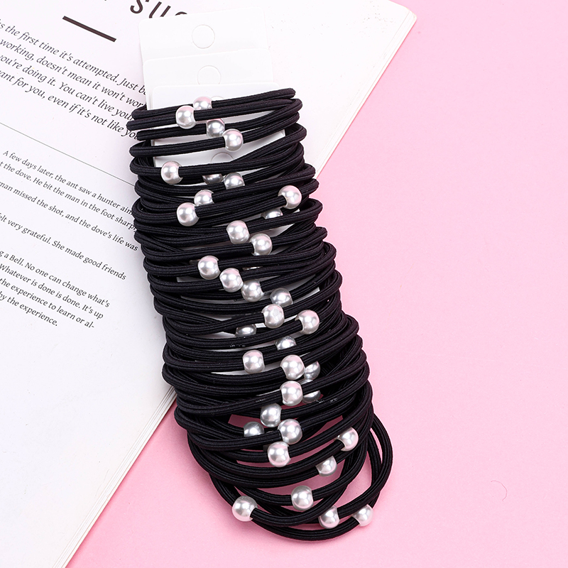 Simple Pearl Black Hair Ties 4-Pack