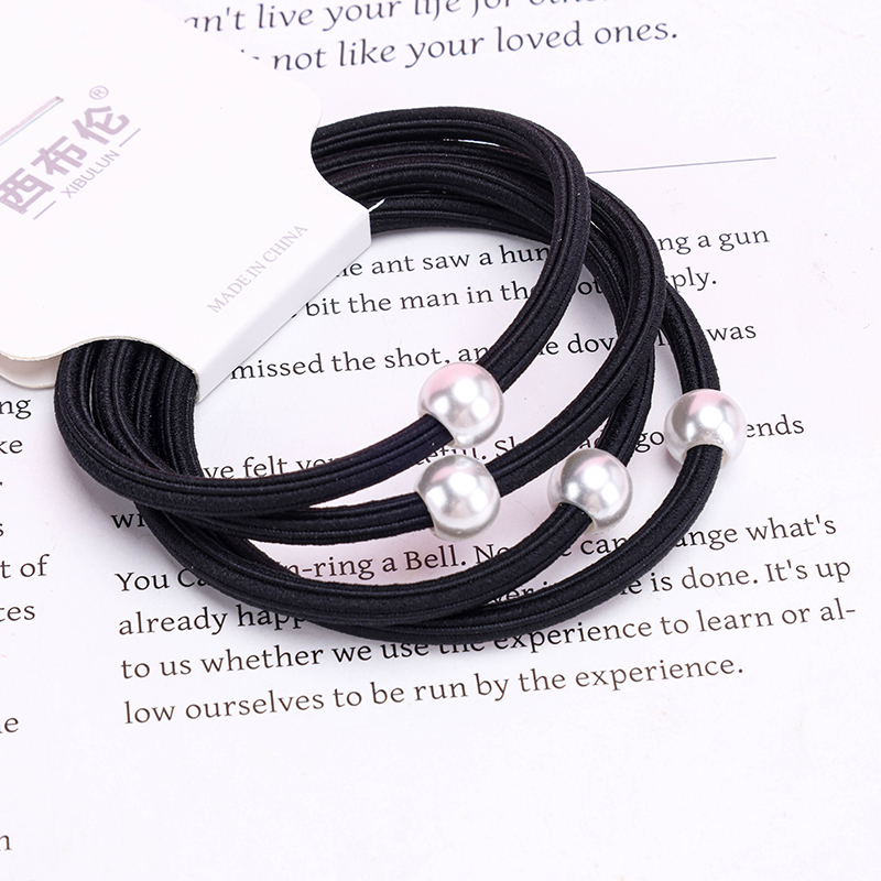 Simple Pearl Black Hair Ties 4-Pack