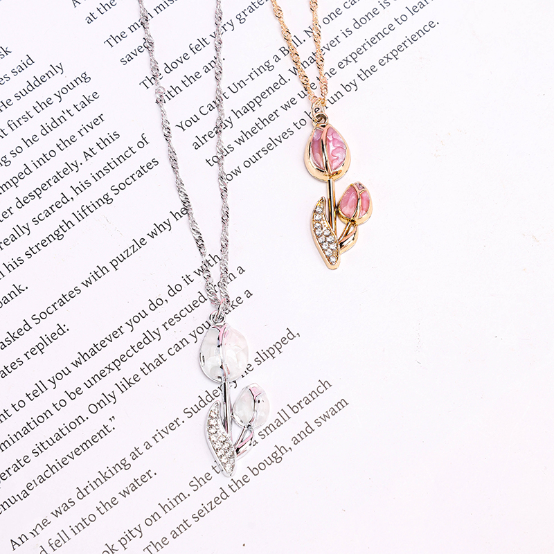 Enamel Diamond Tulip Necklace
