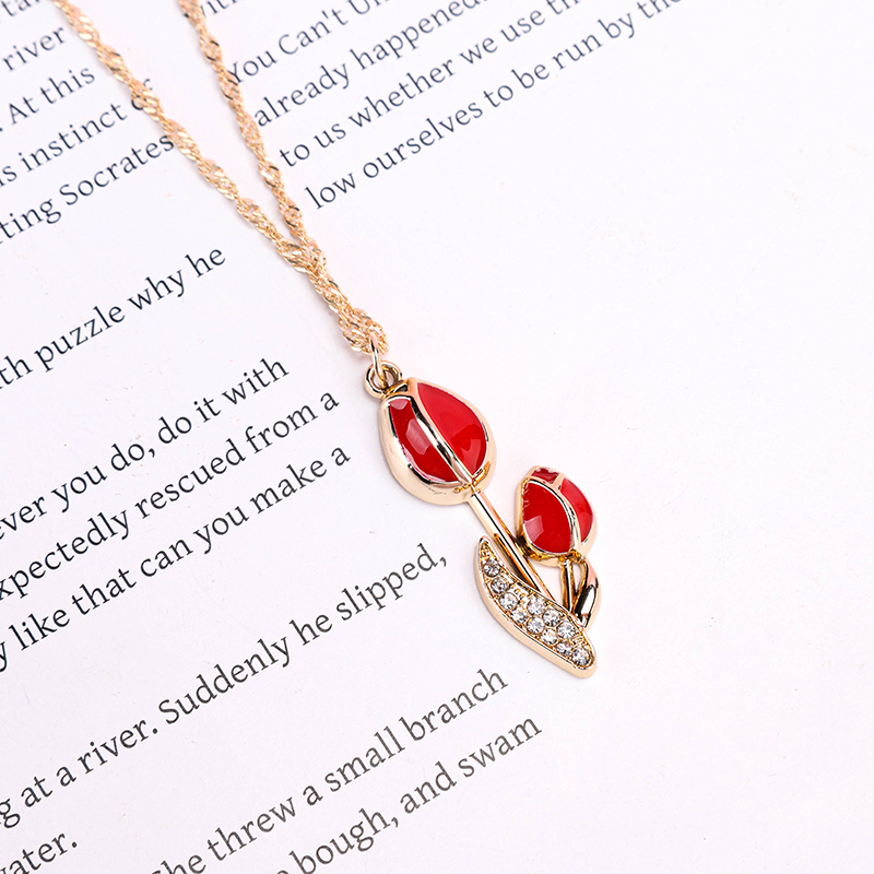 Enamel Diamond Tulip Necklace