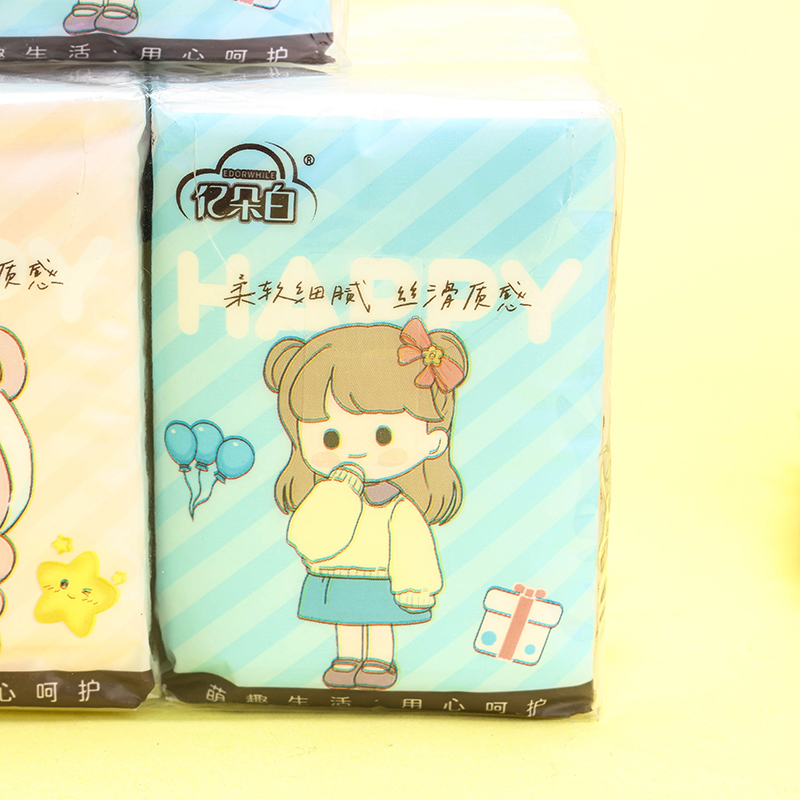 1258 Cartoon Pocket Tissue 9-Pack Wood Pulp
