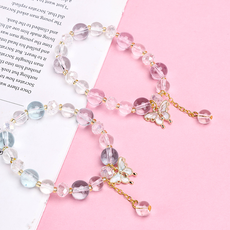 Oil Drop Butterfly Crystal Beaded Bracelet 4021001237