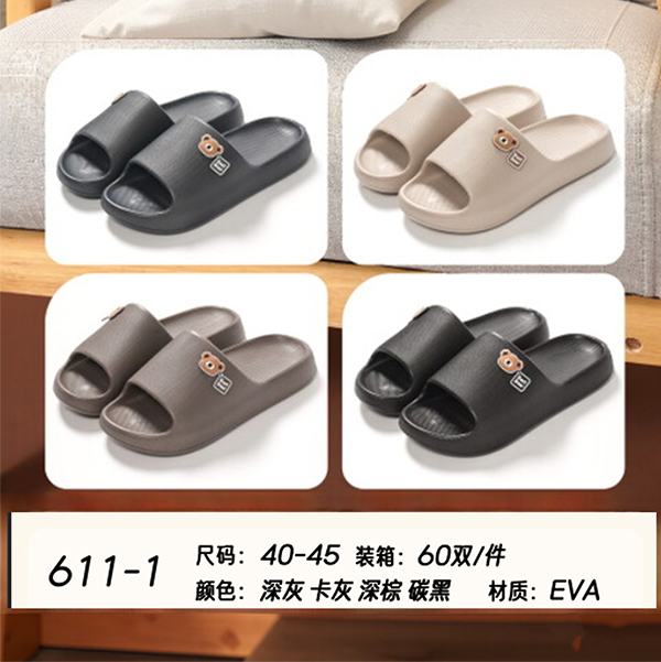 611-1 Men's Bear Head Letter Slippers