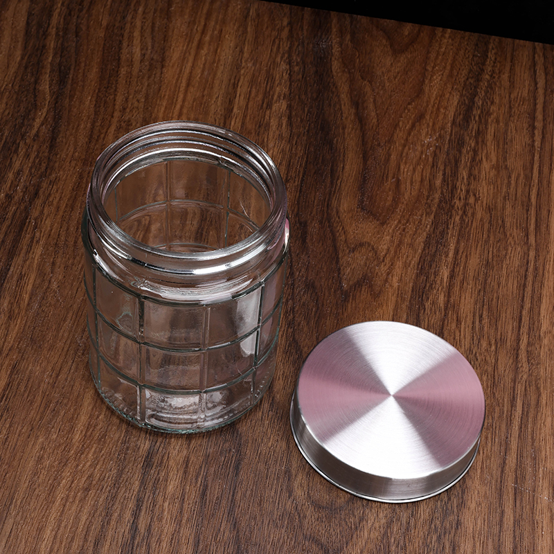 16111 steel lid checkered glass jar (500ml)