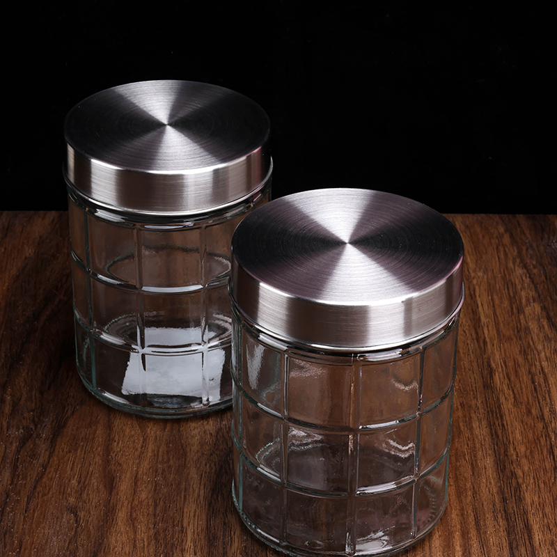 16111 steel lid checkered glass jar (500ml)