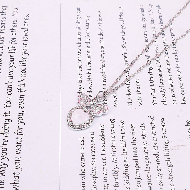 Rhinestone Butterfly Heart Necklace