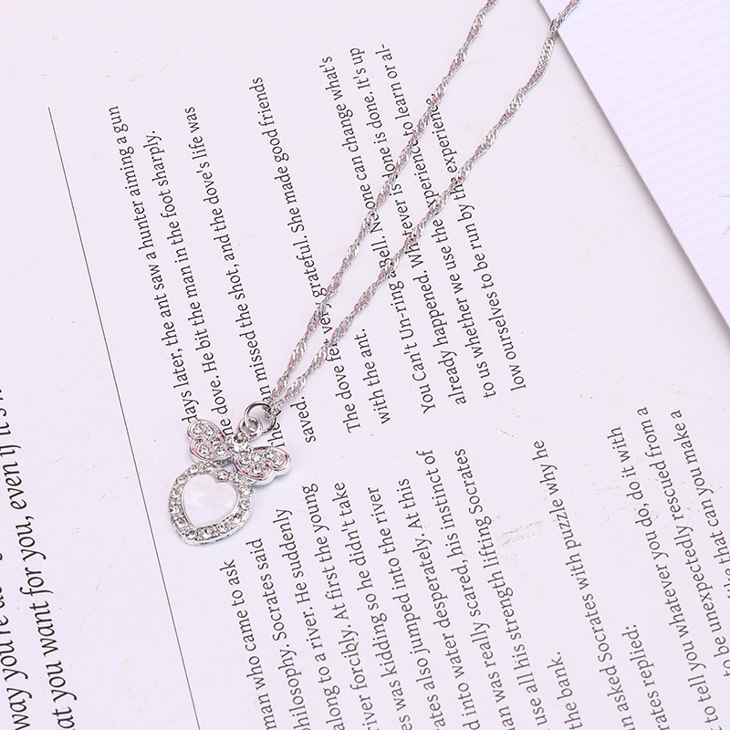 Rhinestone Butterfly Heart Necklace