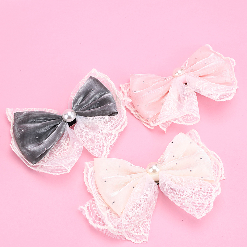 Dual Patchwork Rhinestone Bow Duckbill Hair Clip Alloy Fabric 4010402792