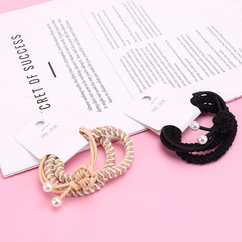 Milk Tea Chinese Knot Pearl Hair Tie