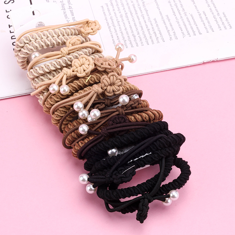 Milk Tea Chinese Knot Pearl Hair Tie