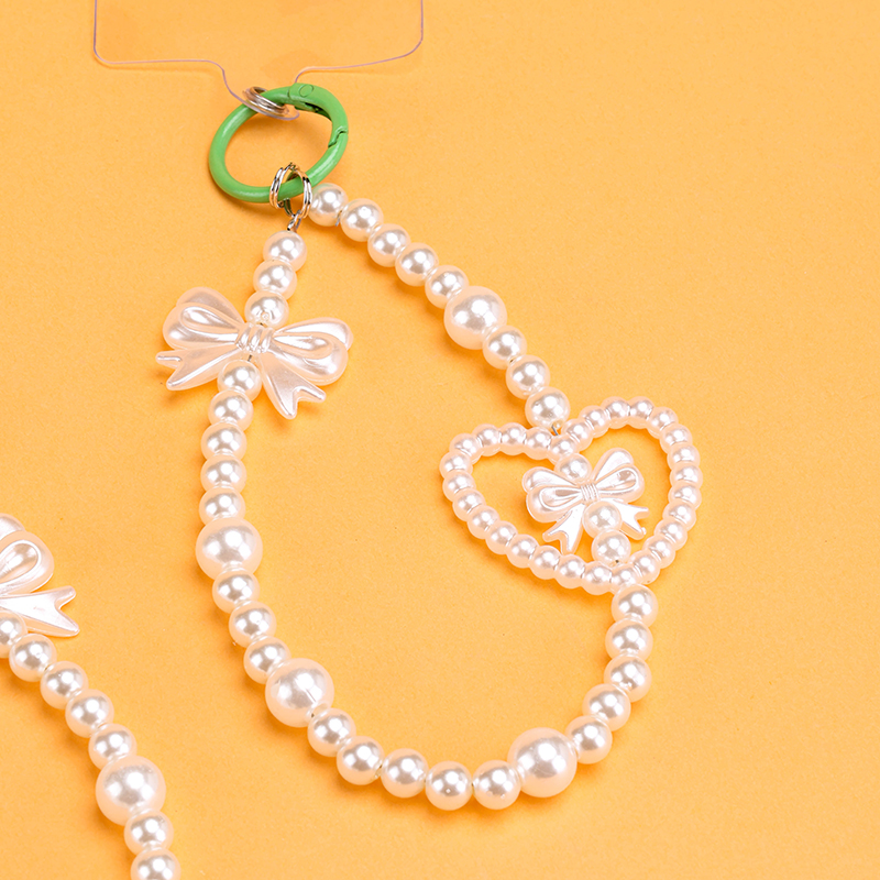 Pearl Heart Bow Phone Charm