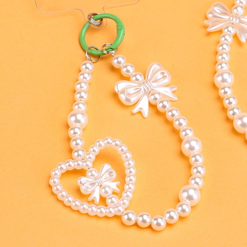 Pearl Heart Bow Phone Charm