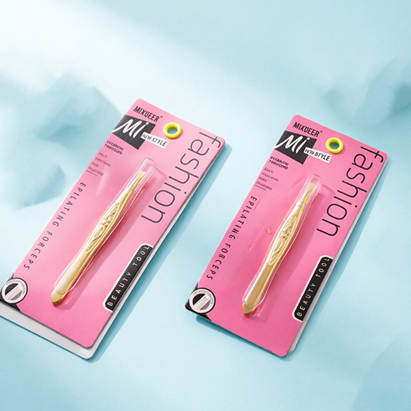 HS-125 Flat Single Gold Eyebrow Tweezer Stainless Steel