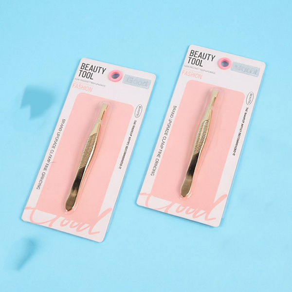 GM-85218 Flat Single Gold Striped Eyebrow Tweezer Stainless Steel