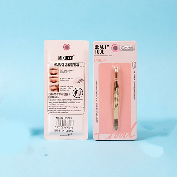 GM-85218 Flat Single Gold Striped Eyebrow Tweezer Stainless Steel