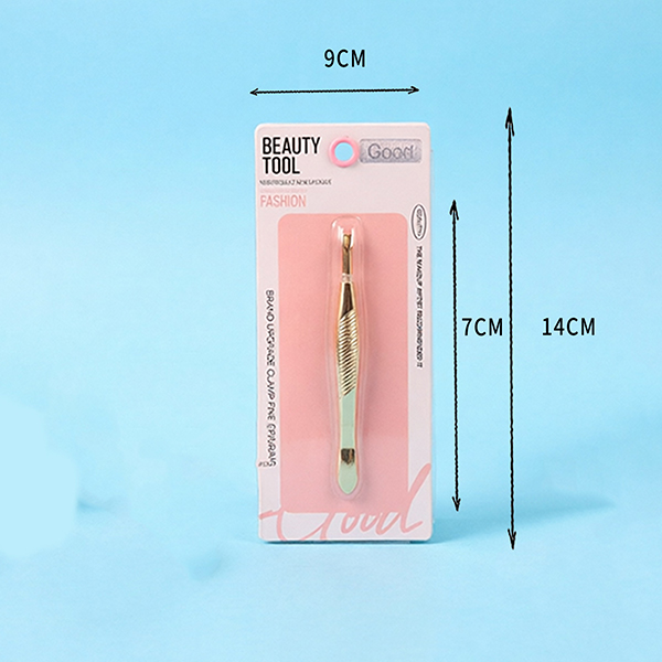 GM-85218 Flat Single Gold Striped Eyebrow Tweezer Stainless Steel