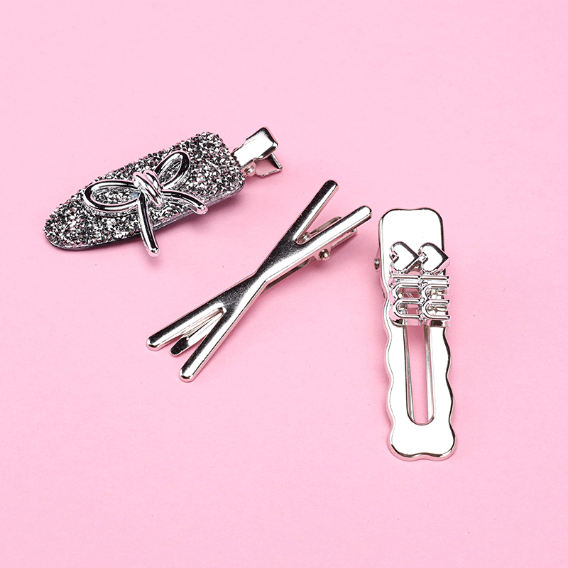 Bow Silver Duckbill Hair Clip