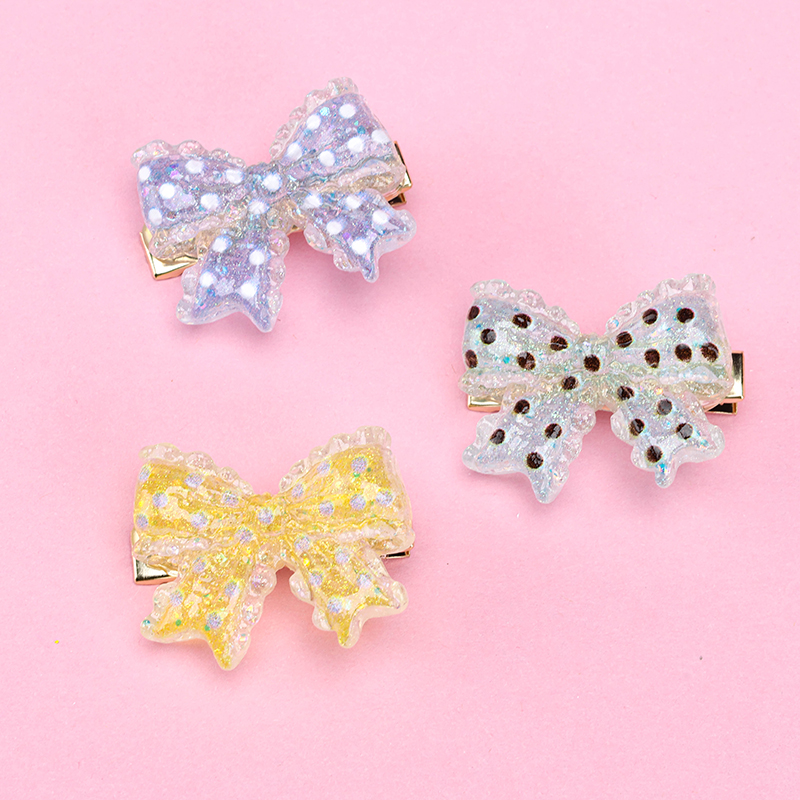 Four Polka Dot Bow Duckbill Hair Clip Alloy Resin Card Pack 4010402746