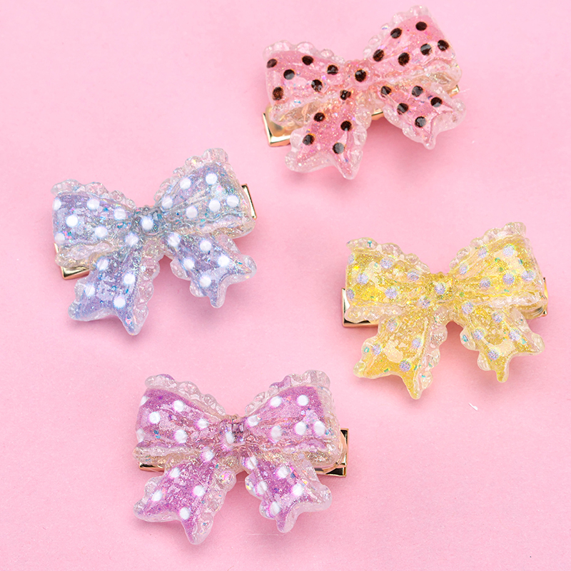 Four Polka Dot Bow Duckbill Hair Clip Alloy Resin Card Pack 4010402746