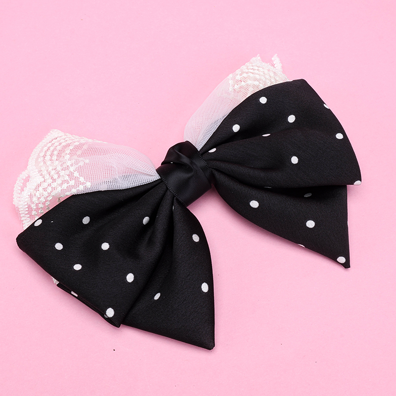 Dual Patchwork Polka Dot Bow Duckbill Hair Clip Alloy Polyester 4011200390