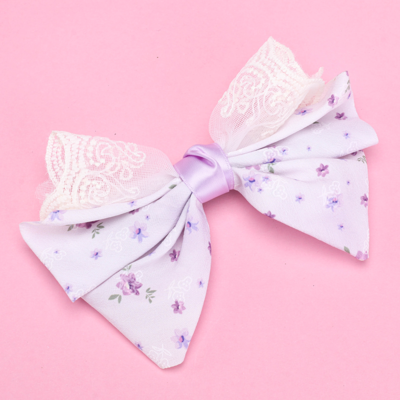 Dual Patchwork Floral Bow Duckbill Hair Clip Alloy Polyester 4011200391
