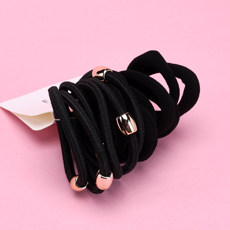 Gold Bead Black Rubber Hair Tie