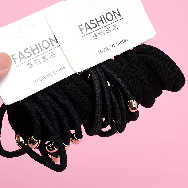 Gold Bead Black Rubber Hair Tie