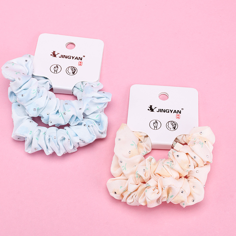 Boxed Two Rhinestone Printed Fabric Hair Rings