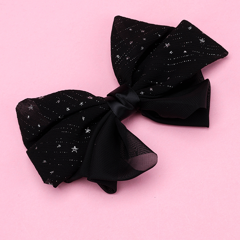 Silver Powder Five-Pointed Star Bow Duckbill Hair Clip Alloy Polyester 4011200389