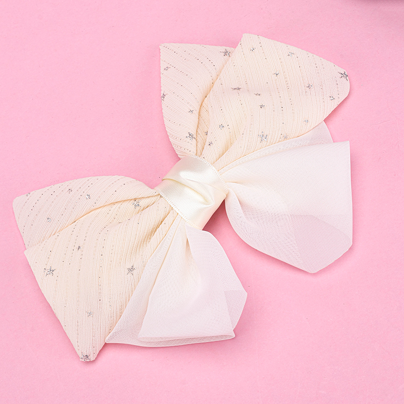 Silver Powder Five-Pointed Star Bow Duckbill Hair Clip Alloy Polyester 4011200389