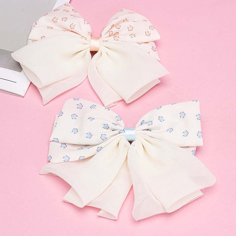 Bagged Dual Fresh Floral Bow Duckbill Hair Clip Alloy Polyester 4011200394
