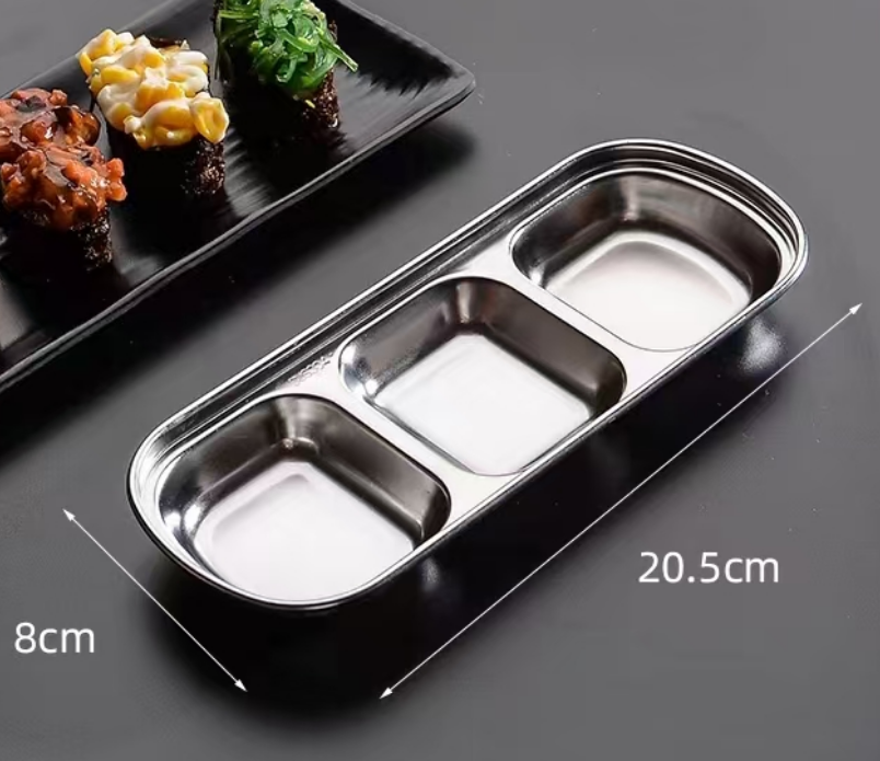 Three-Grid Non-Magnetic Stainless Steel Seasoning Plate 201 3140100038
